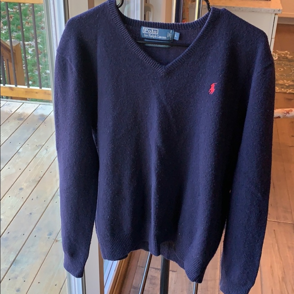 Polo men’s v neck large blue sweater wool